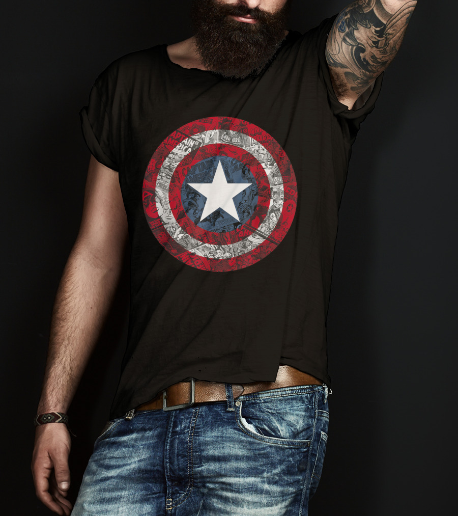 Marvel Captain America Shield Comic Collage Avengers T-Shirt