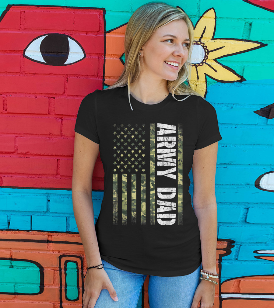 USA Camo Flag Army Dad T-Shirt