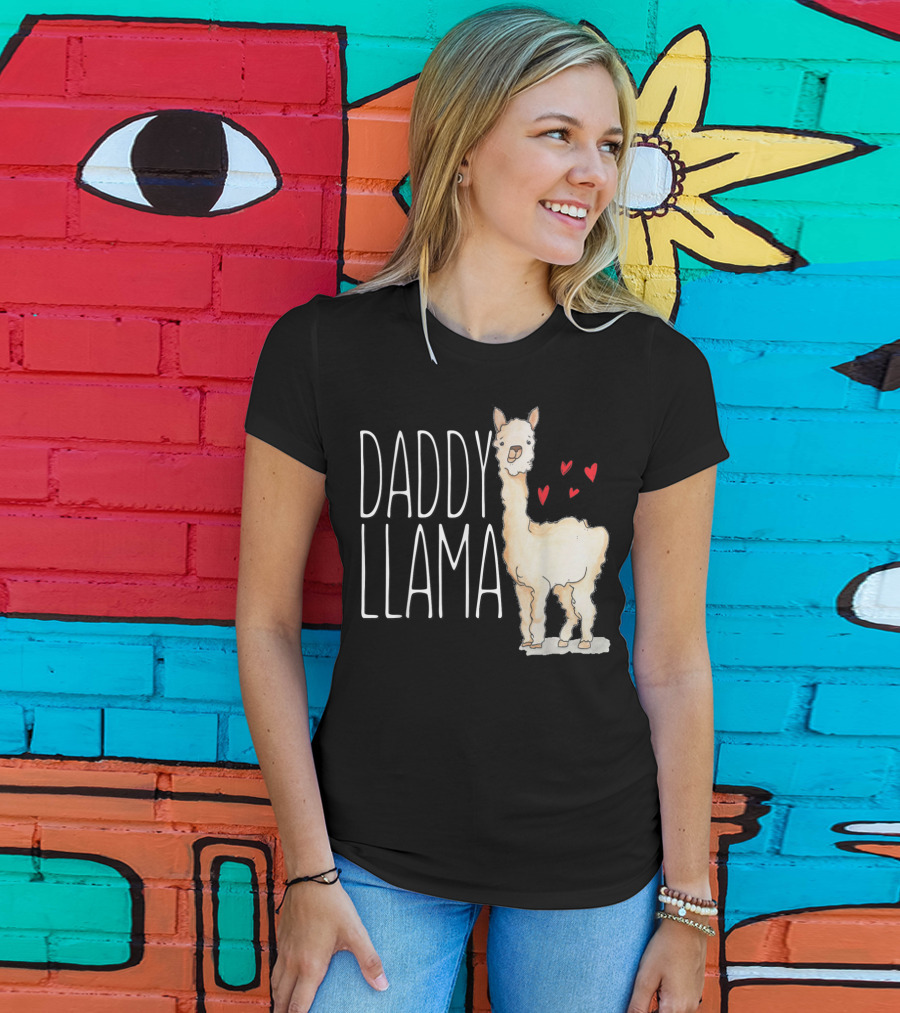 Daddy Llama Funny Matching Family Tribe Dad Hearts T-Shirt