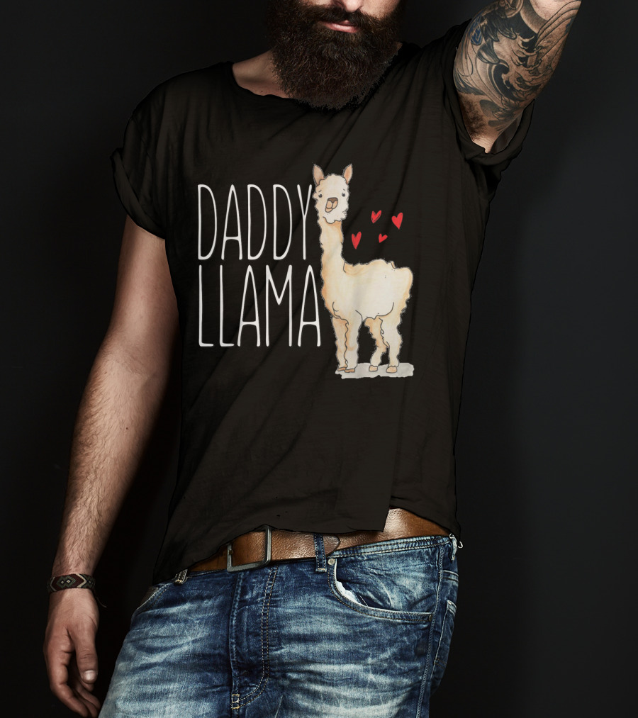 Daddy Llama Funny Matching Family Tribe Dad Hearts T-Shirt