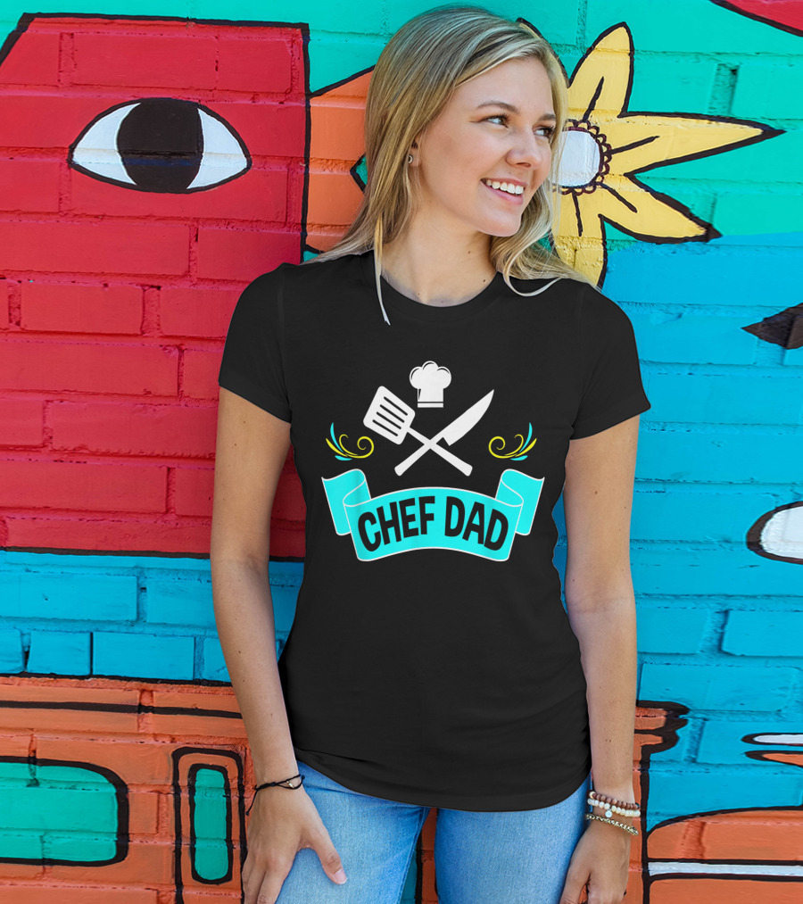 Chef Dad Cooking Daddy Banner With Chef Hat And Cooking Tools T-Shirt
