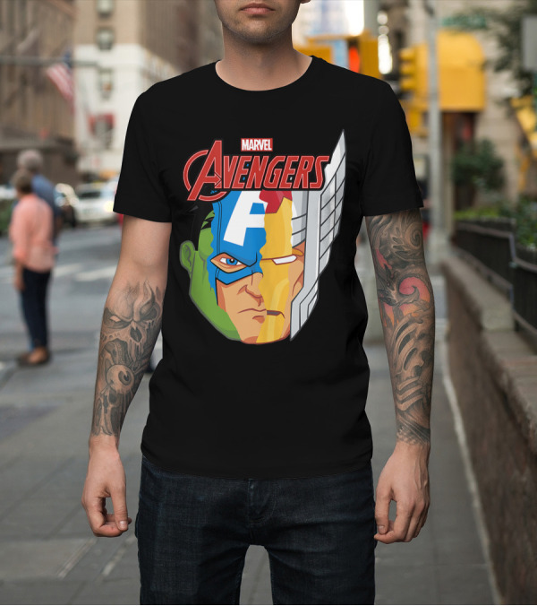 Shirt: Marvel Avengers Iconic Heroes Face Fusion T-Shirt Marvel Avengers Iconic Heroes Face Fusion T-Shirt