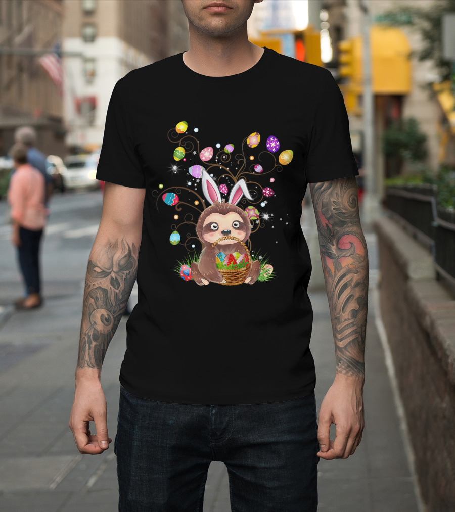 Sloth Bunny with Easter Eggs and Tree Branches T-Shirt