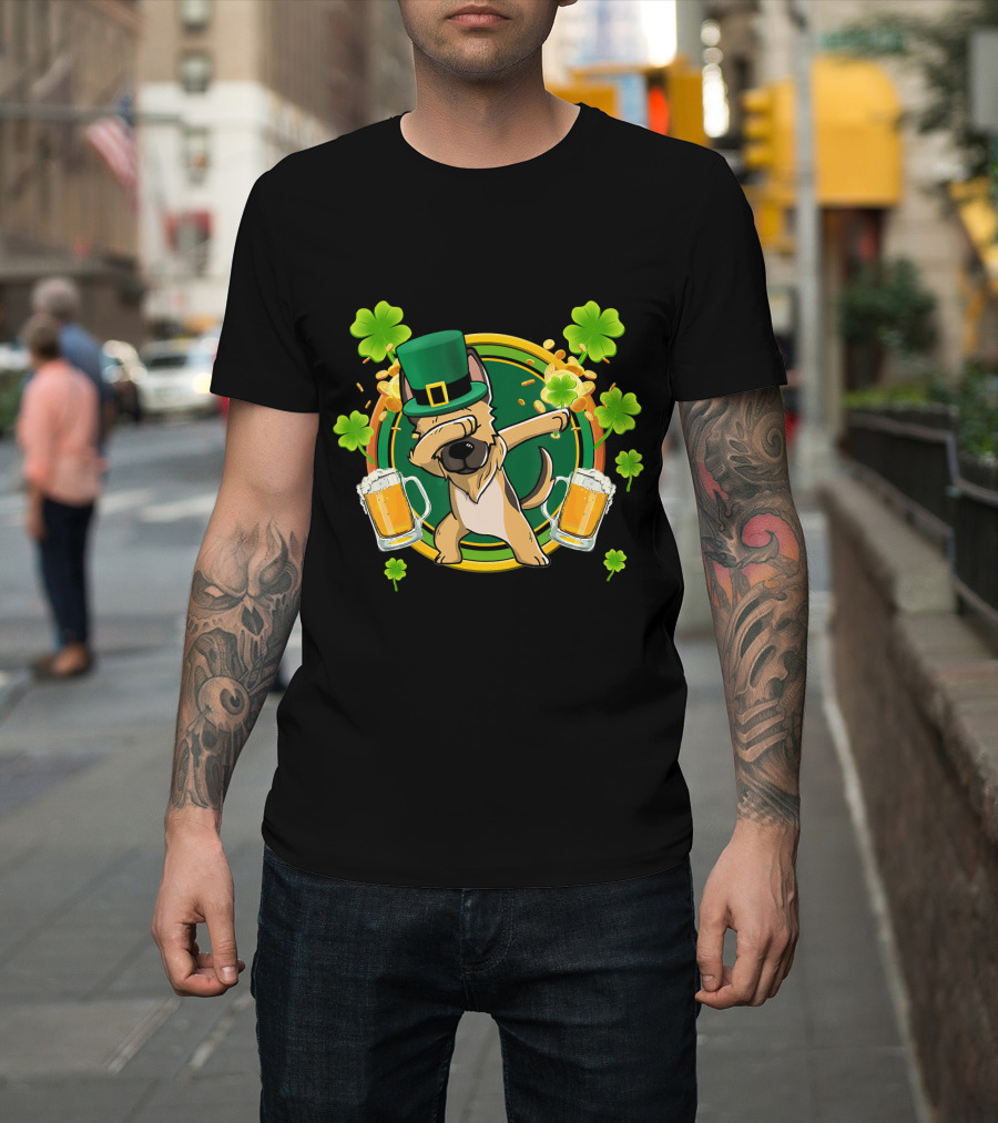 Dabbing German Shepherd St Patricks Day Irish Beer Shamrock T-Shirt