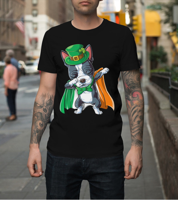 Shirt: St Patricks Day Dabbing French Bulldog with Leprechaun Hat and Irish Flag Cloak T-Shirt St Patricks Day Dabbing French Bulldog with Leprechaun Hat and Irish Flag Cloak T-Shirt