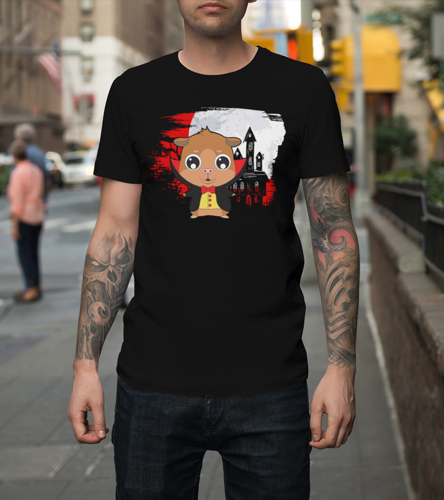 Halloween Hamster Vampire Haunted House Scene T-Shirt