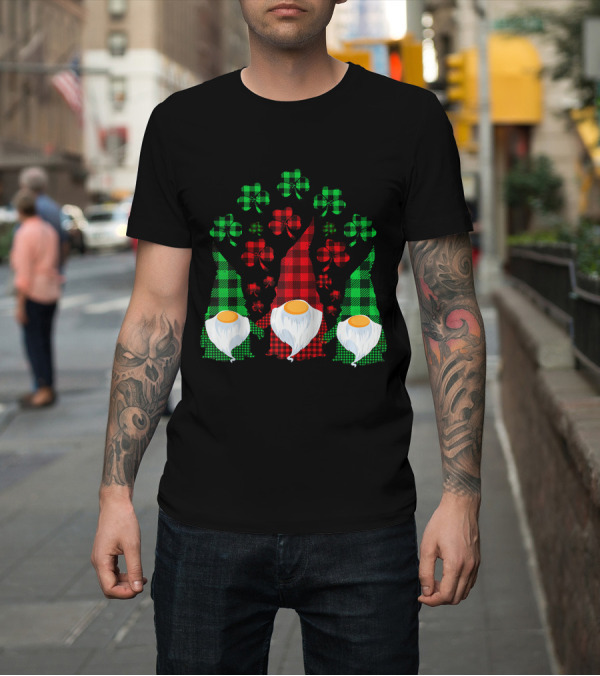 Shirt: Cute Three Gnomes Shamrocks Red Green Buffalo Plaid T-Shirt Cute Three Gnomes Shamrocks Red Green Buffalo Plaid T-Shirt