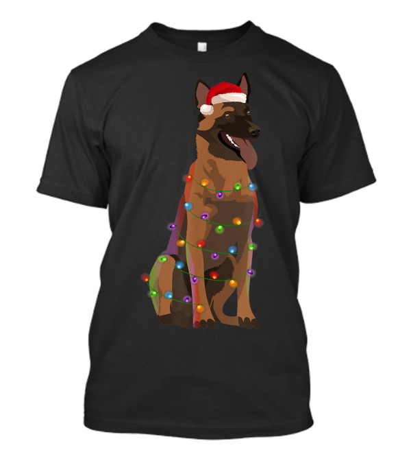 Belgian Malinois Christmas Lights Santa Hat Holiday Dog T-Shirt