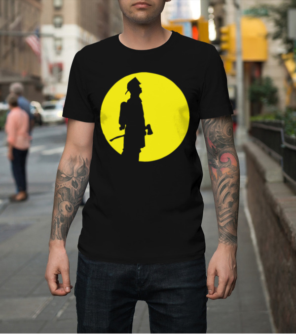 Shirt: Firefighter Silhouette Against Full Moon T-Shirt Firefighter Silhouette Against Full Moon T-Shirt
