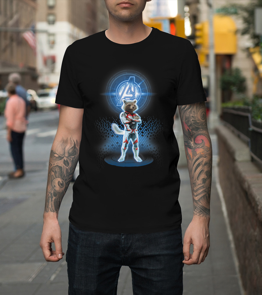 Marvel Avengers Endgame Rocket Quantum Avenger Symbol in Suit T-Shirt