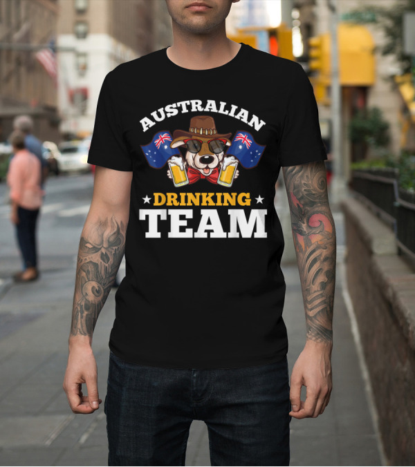 Shirt: Australian Drinking Team Beer Kangaroo with Flags T-Shirt Australian Drinking Team Beer Kangaroo with Flags T-Shirt