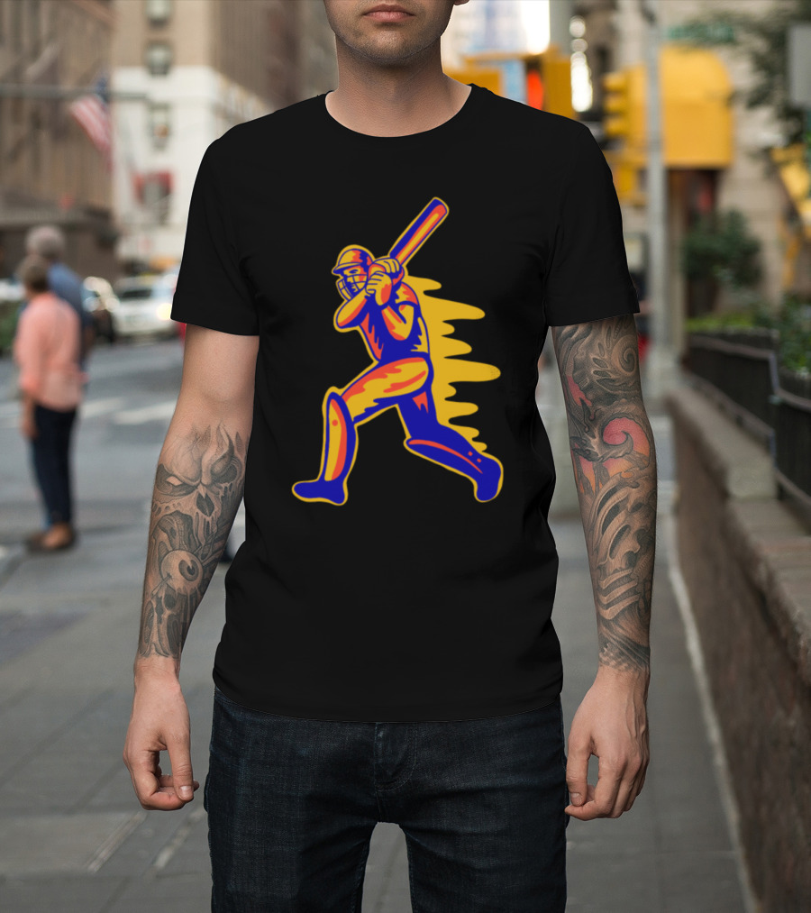 Cricket Dynamic Drawing Batsman in Bold Motion T-Shirt