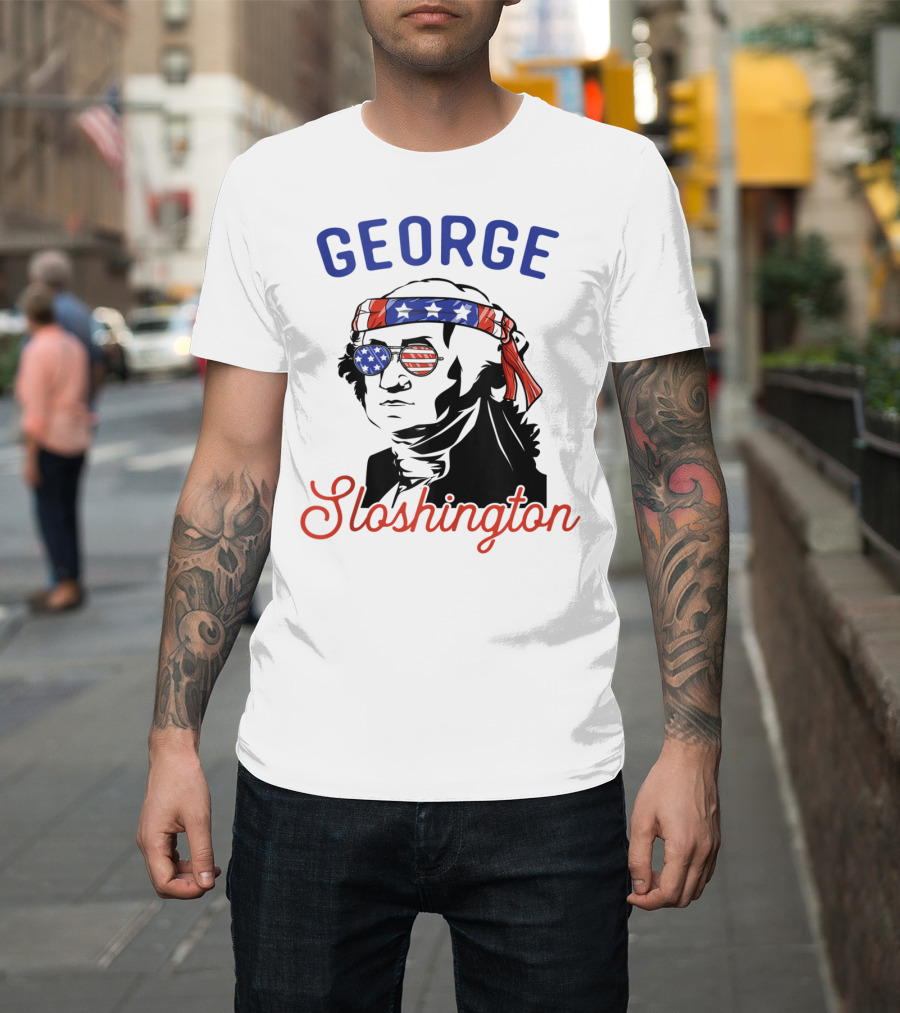 George Sloshington Funny Independence Day American Flag Bandana and Sunglasses T-Shirt