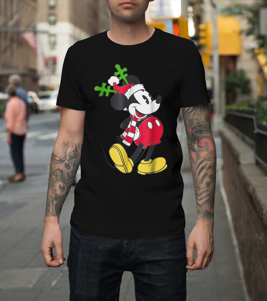 Disney Mickey Mouse Christmas Holiday Antler Hat and Scarf T-Shirt