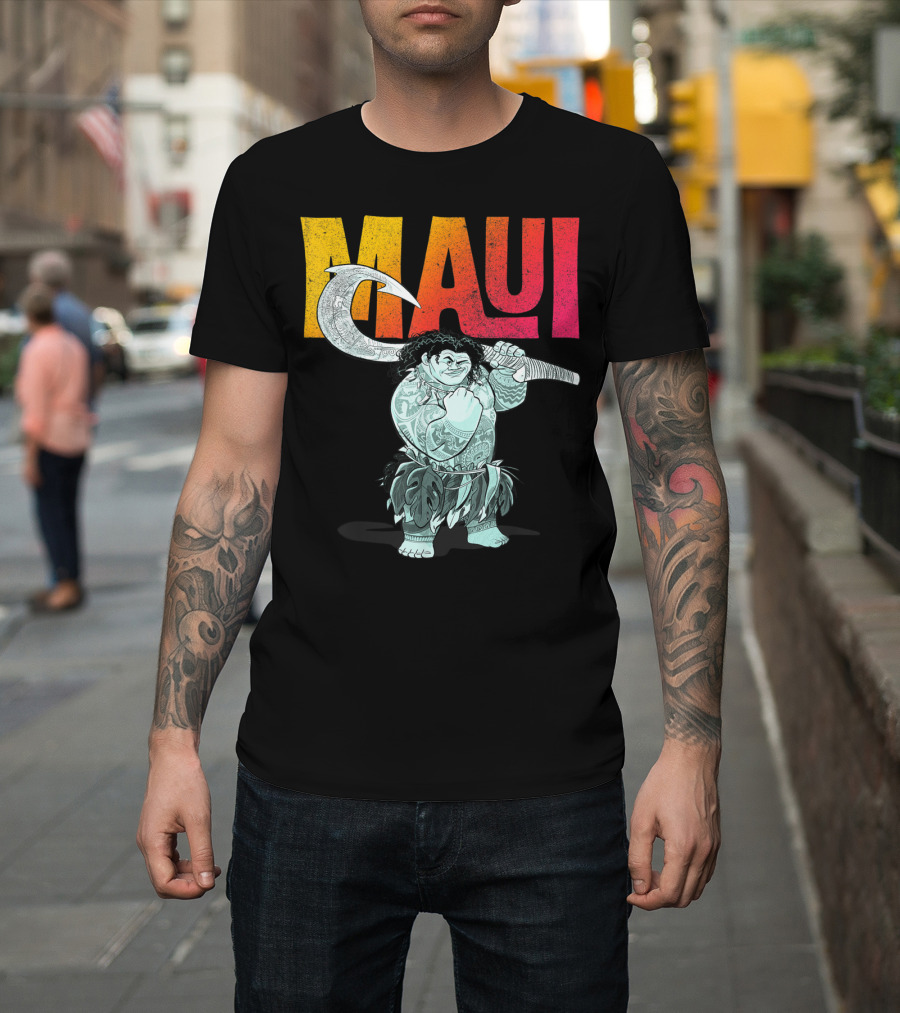 Maui Tough Pose Gradient Text Disney Moana T-Shirt