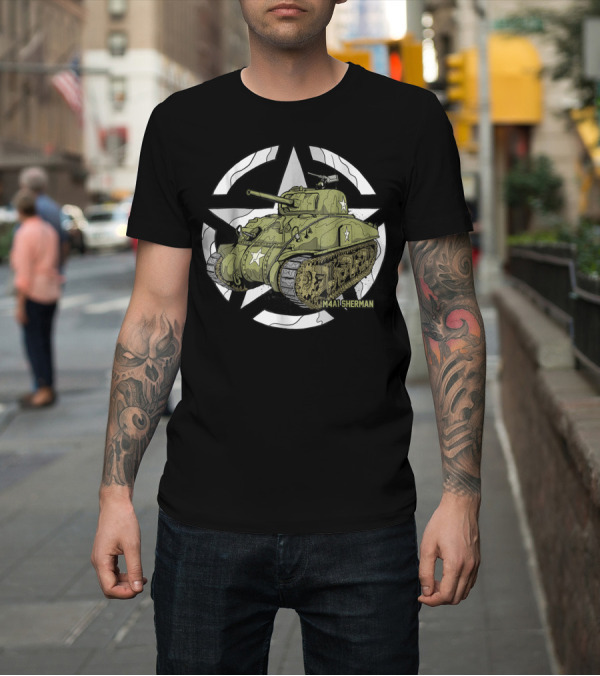 Shirt: M4A1 Sherman WWII Army Tank with Star Symbol History T-Shirt M4A1 Sherman WWII Army Tank with Star Symbol History T-Shirt