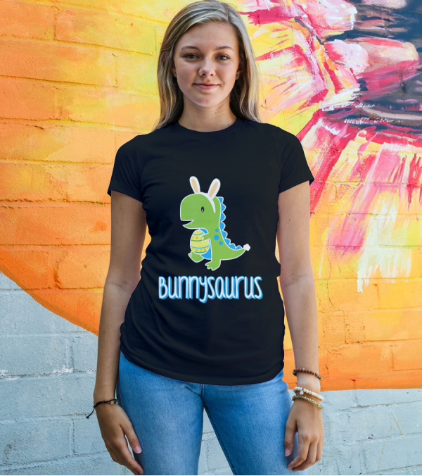 Bunnysaurus Kids Cute Dinosaur Easter Bunny Holding Egg T-Shirt