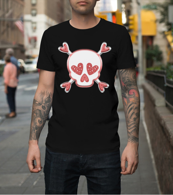 Shirt: Cute Pink Heart Skull With Crossbones Hearts T-Shirt Cute Pink Heart Skull With Crossbones Hearts T-Shirt