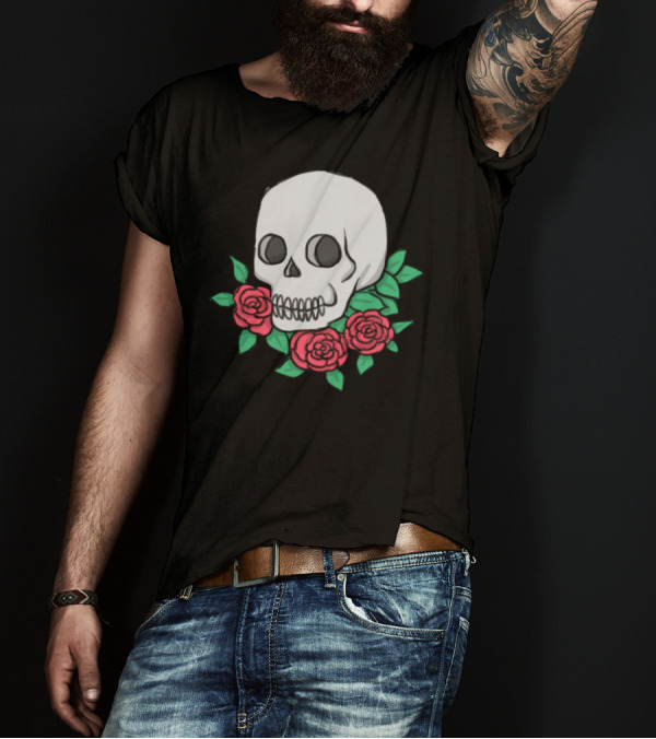Floral Skull Roses And Leaves T-Shirt