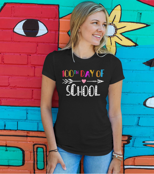 100th Day Of School Colorful Arrow Heart T-Shirt