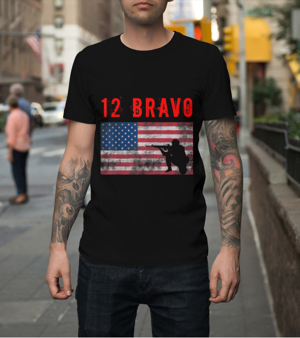 Shirt: 12 Bravo MOS Combat Engineer American Flag T-Shirt 12 Bravo MOS Combat Engineer American Flag T-Shirt