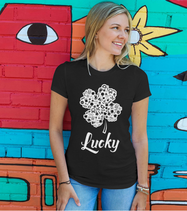 Lucky Teacher Education Themed Icons Clover T-Shirt