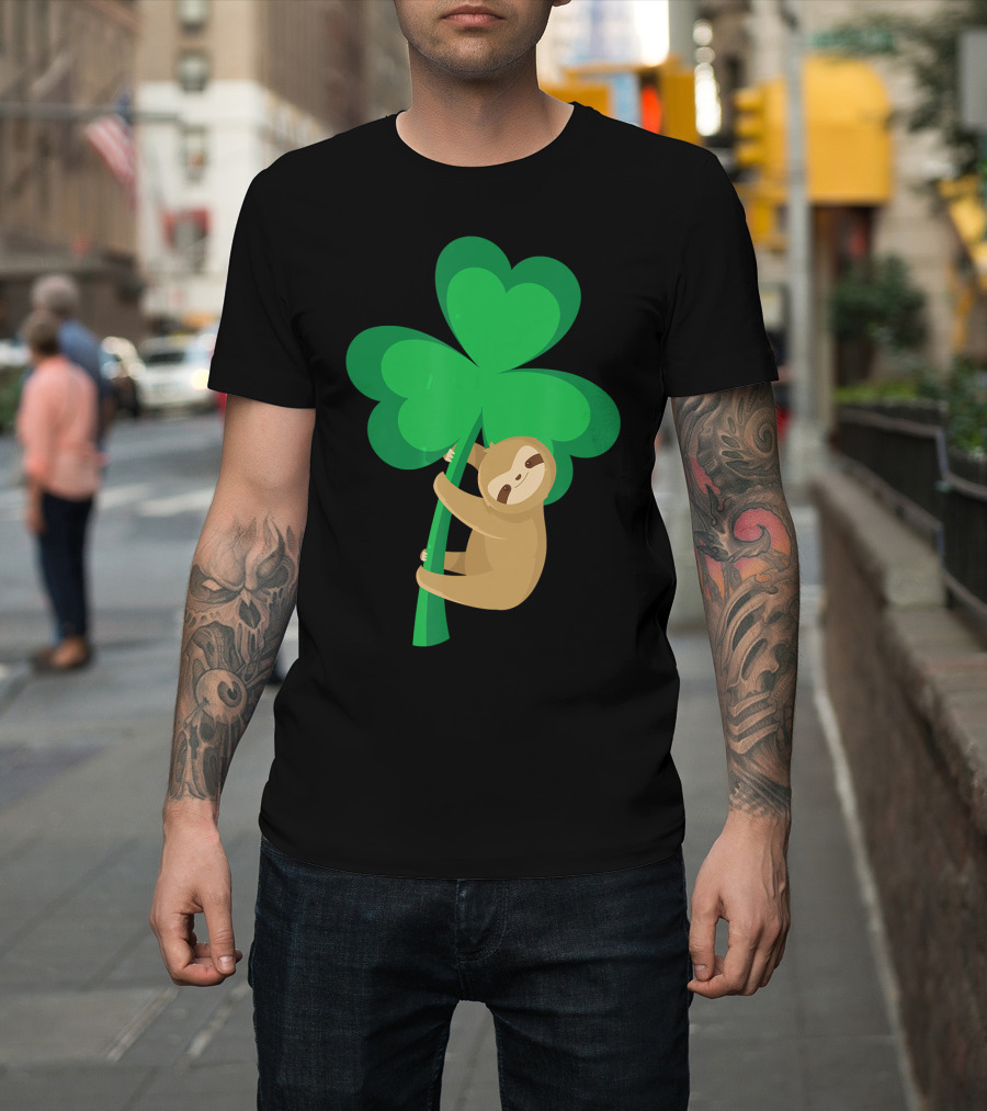 Sloth with Shamrock St Patrick's Day and Children T-Shirt