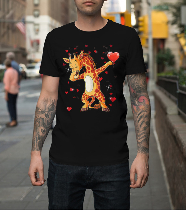 Shirt: Valentine Girls Cute Dabbing Giraffe Holding Heart T-Shirt Valentine Girls Cute Dabbing Giraffe Holding Heart T-Shirt