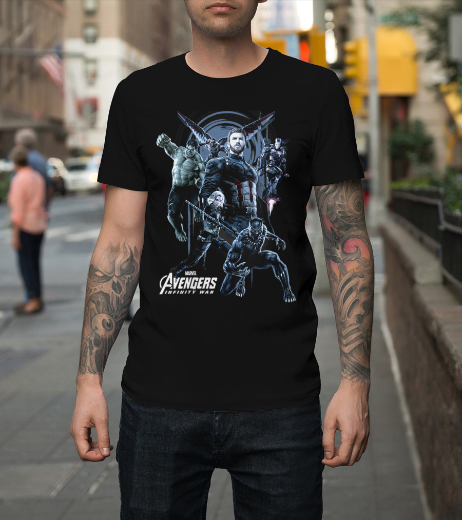 Marvel Avengers Infinity War Blue Hue Iconic Heroes Ensemble T-Shirt