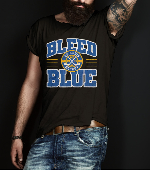 Bleed Blue St. Louis MO 1967 Hockey Vintage Ice Hockey Sticks T-Shirt