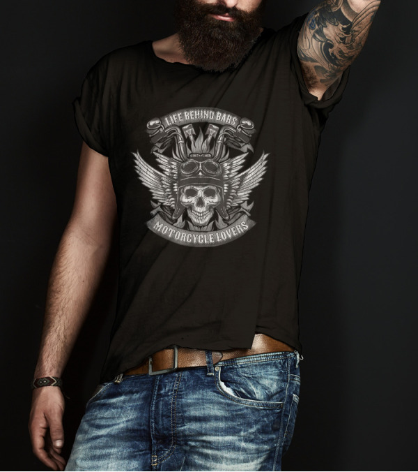 Skull Wings Life Behind Bars Motorcycle Lovers Biker T-Shirt