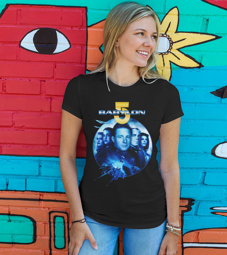 Babylon 5 Science Fiction Series Characters And Spaceship T-Shirt