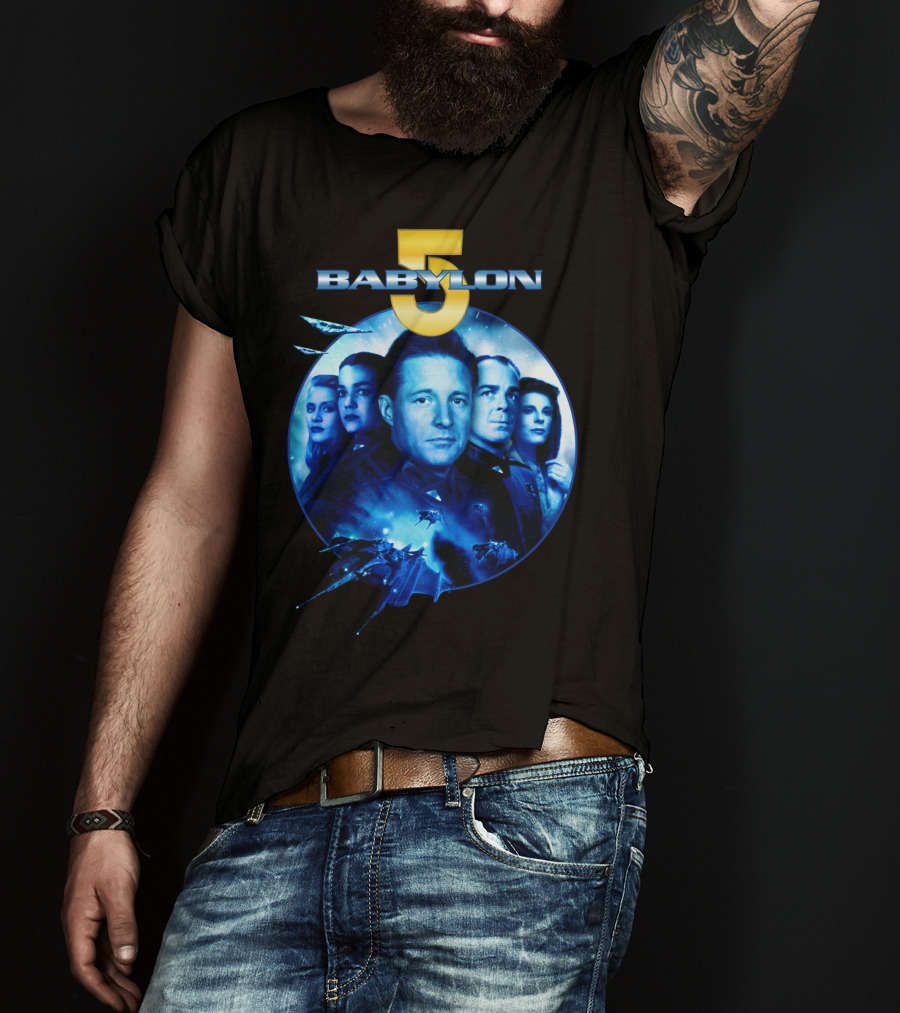Babylon 5 Science Fiction Series Characters And Spaceship T-Shirt