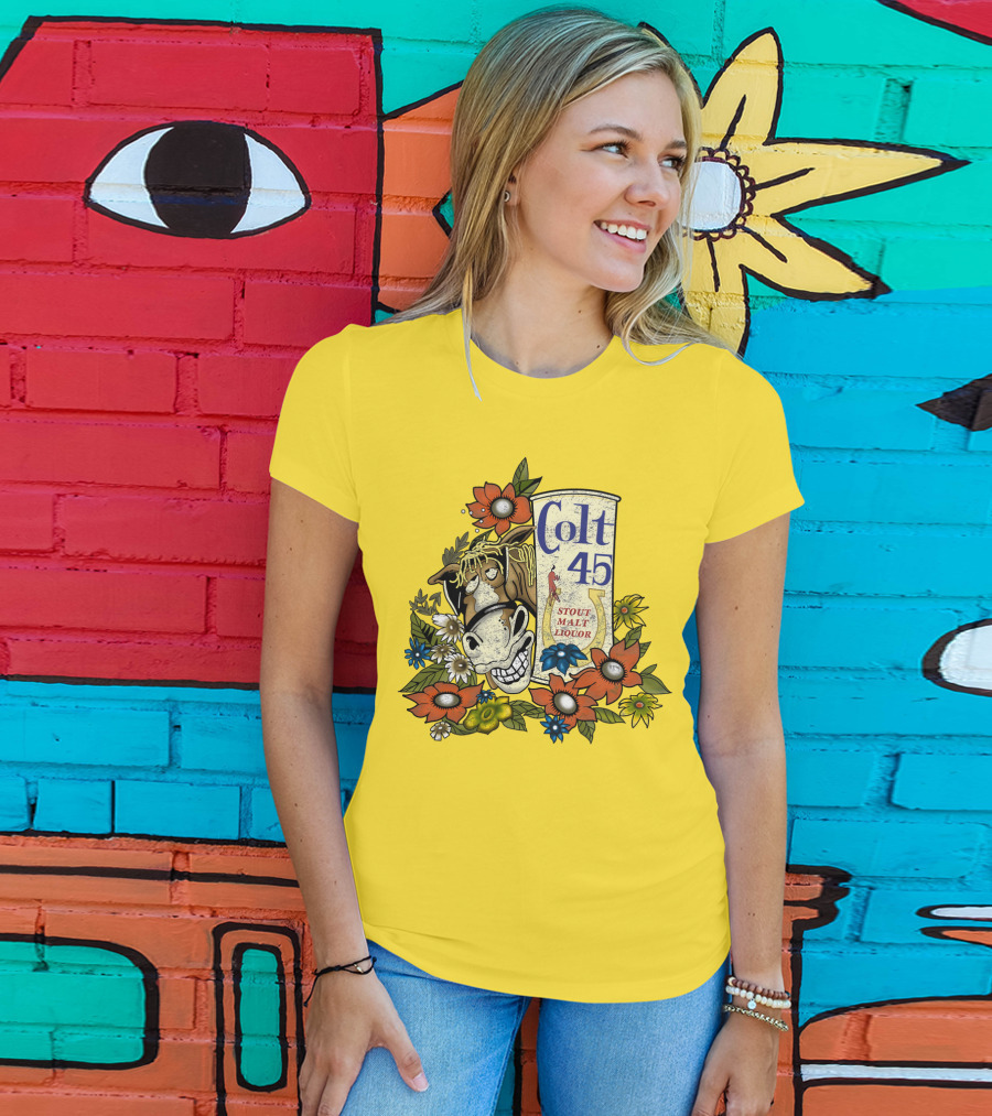 Colt 45 Stout Malt Liquor Jeff Spicoli Horse Floral T-Shirt