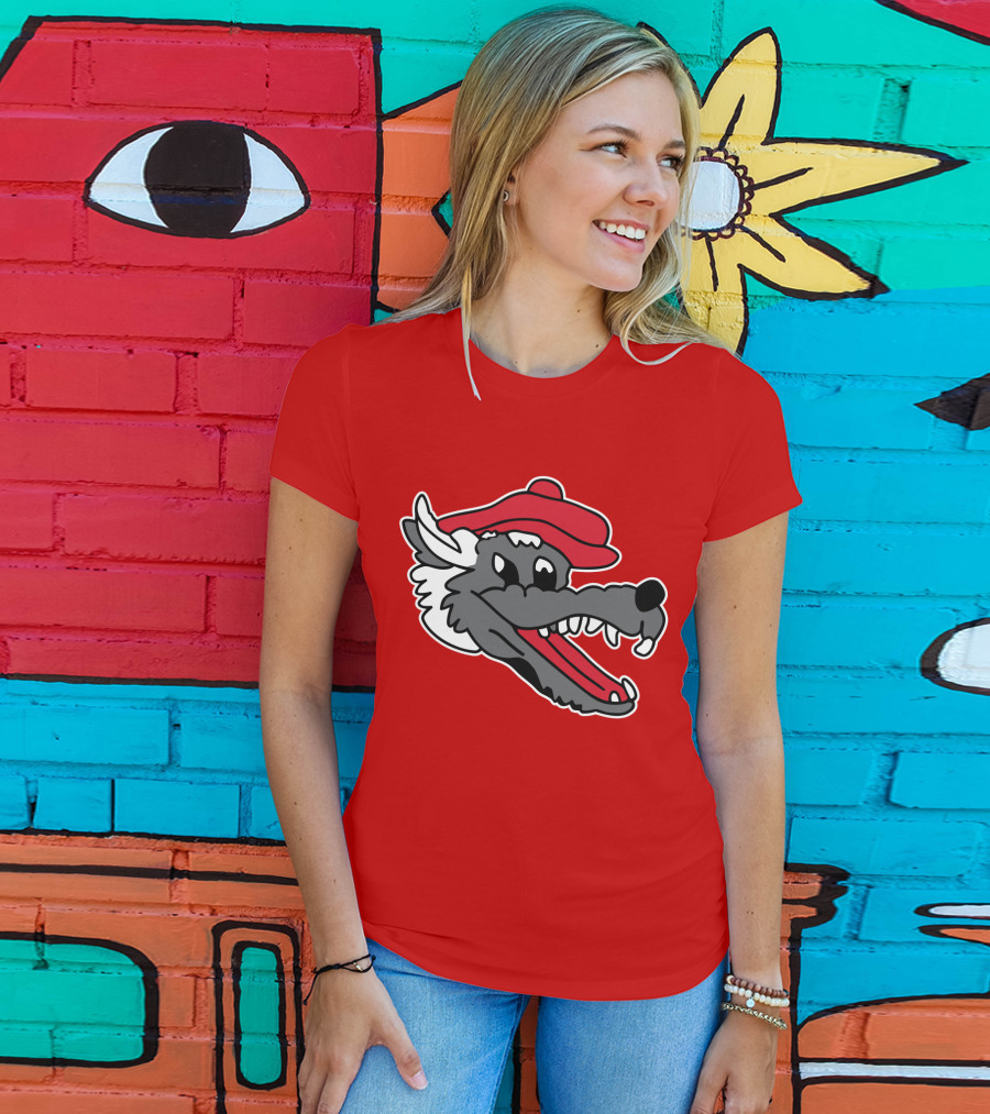 Ridgemont Wolves Cartoon Wolf In Red Beret T-Shirt