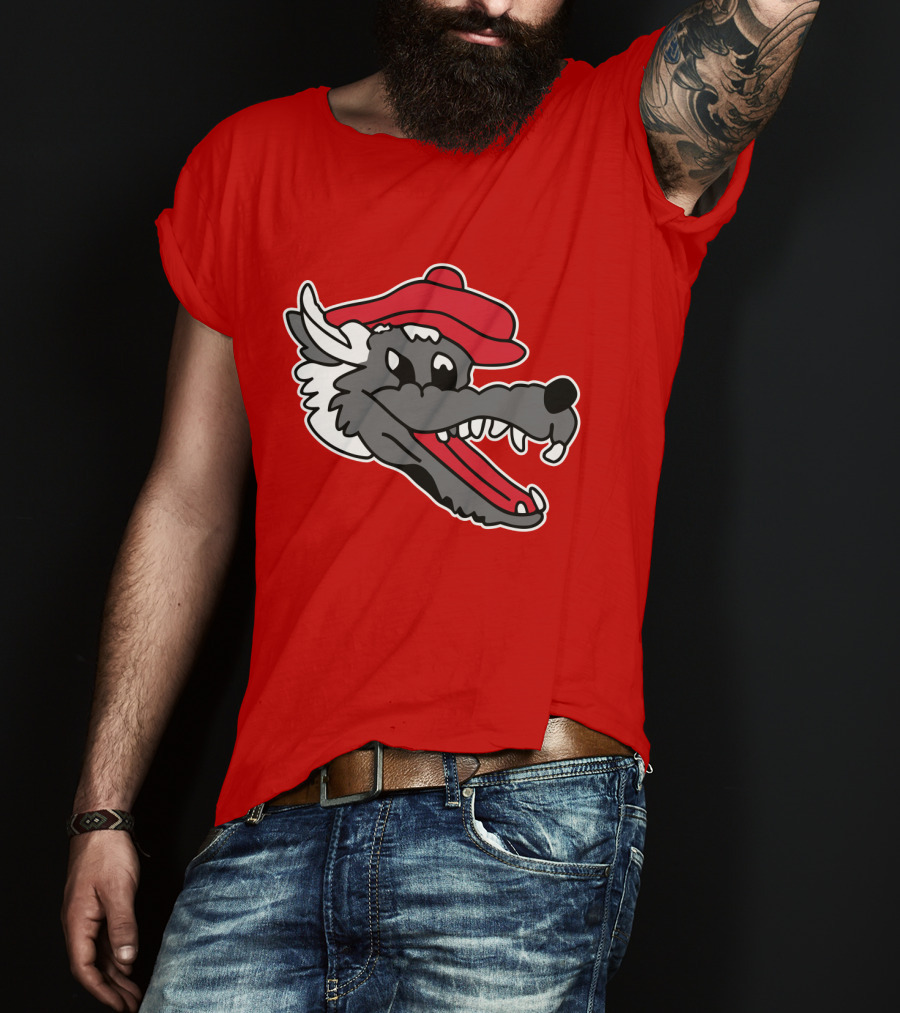 Ridgemont Wolves Cartoon Wolf In Red Beret T-Shirt