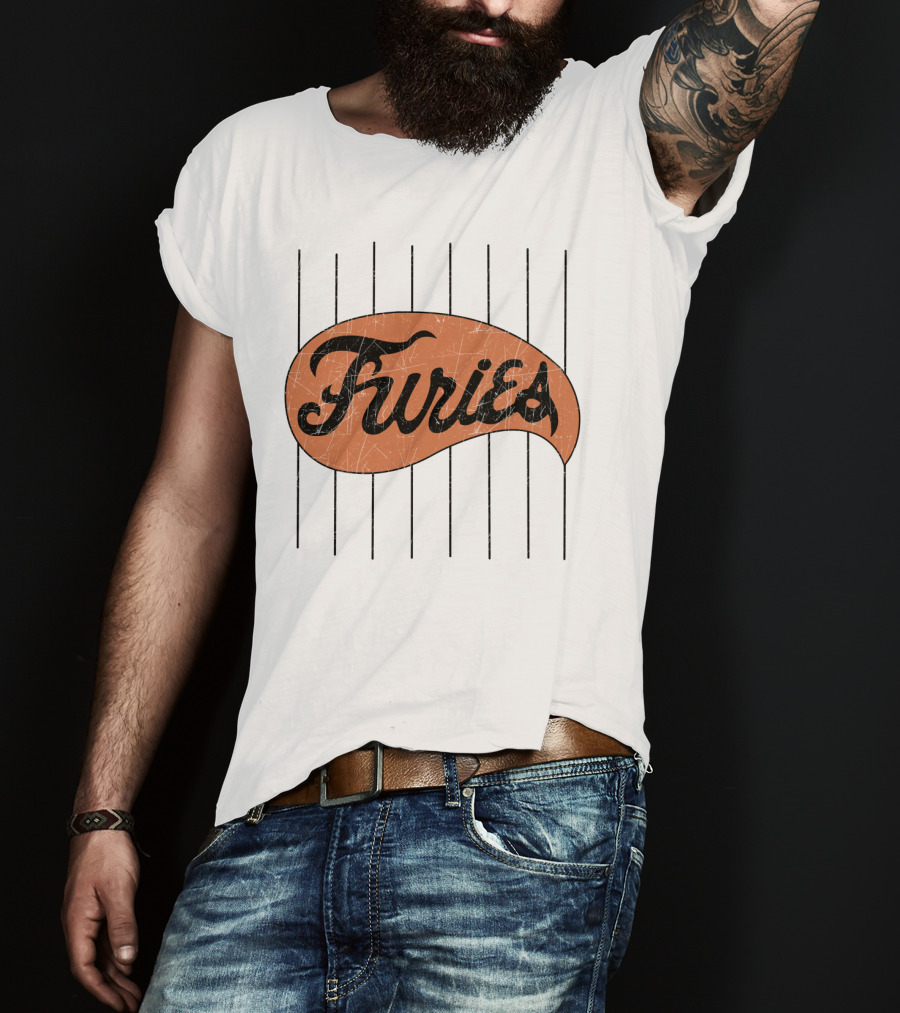 Furies Retro Baseball Style Text With Vertical Stripes T-Shirt