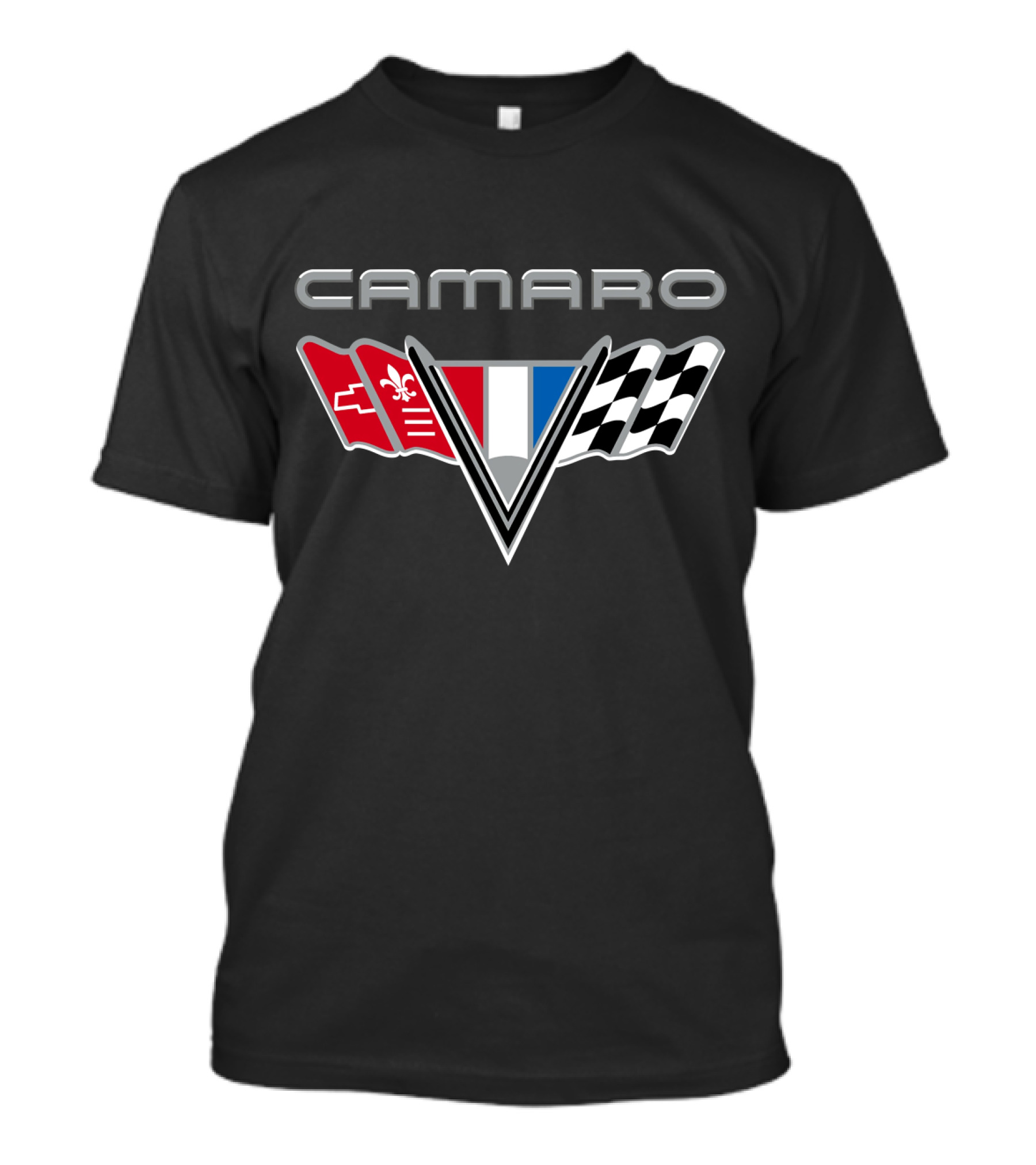 Camaro Chevrolet Racing Flags Logo With Emblems T-Shirt