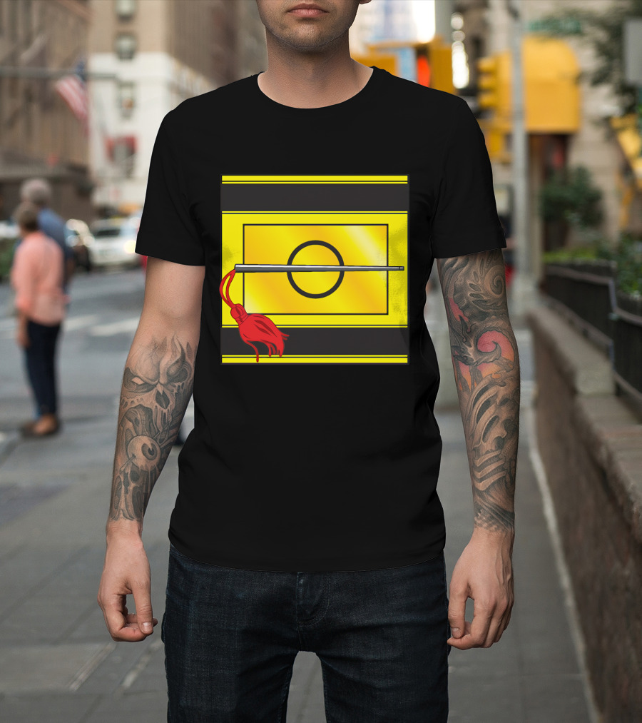 Crusis Lancers Circle and Tassel Icon on Yellow and Black Stripes T-Shirt