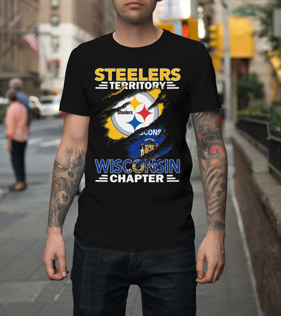 Steelers Territory Wisconsin Chapter State Flag Overlaid Steelmark Logo Edition T-Shirt