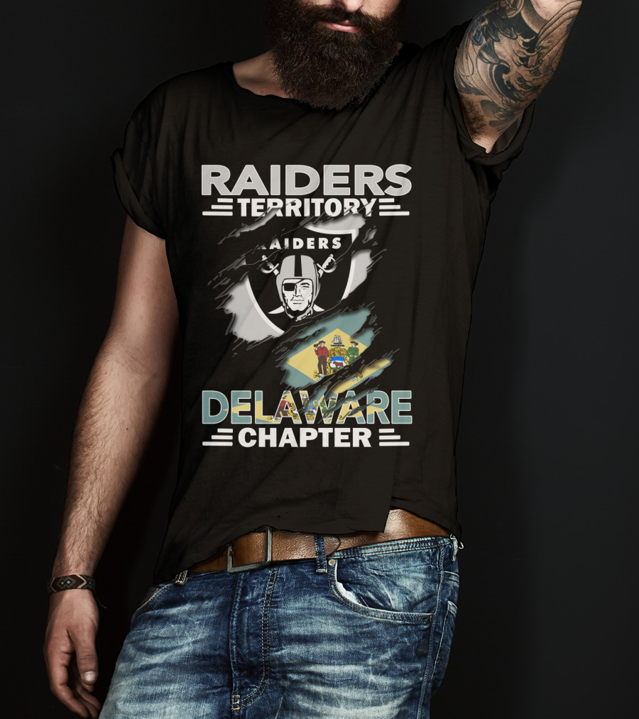 Raiders Territory Delaware Chapter With Raiders Shield And Delaware Flag T-Shirt