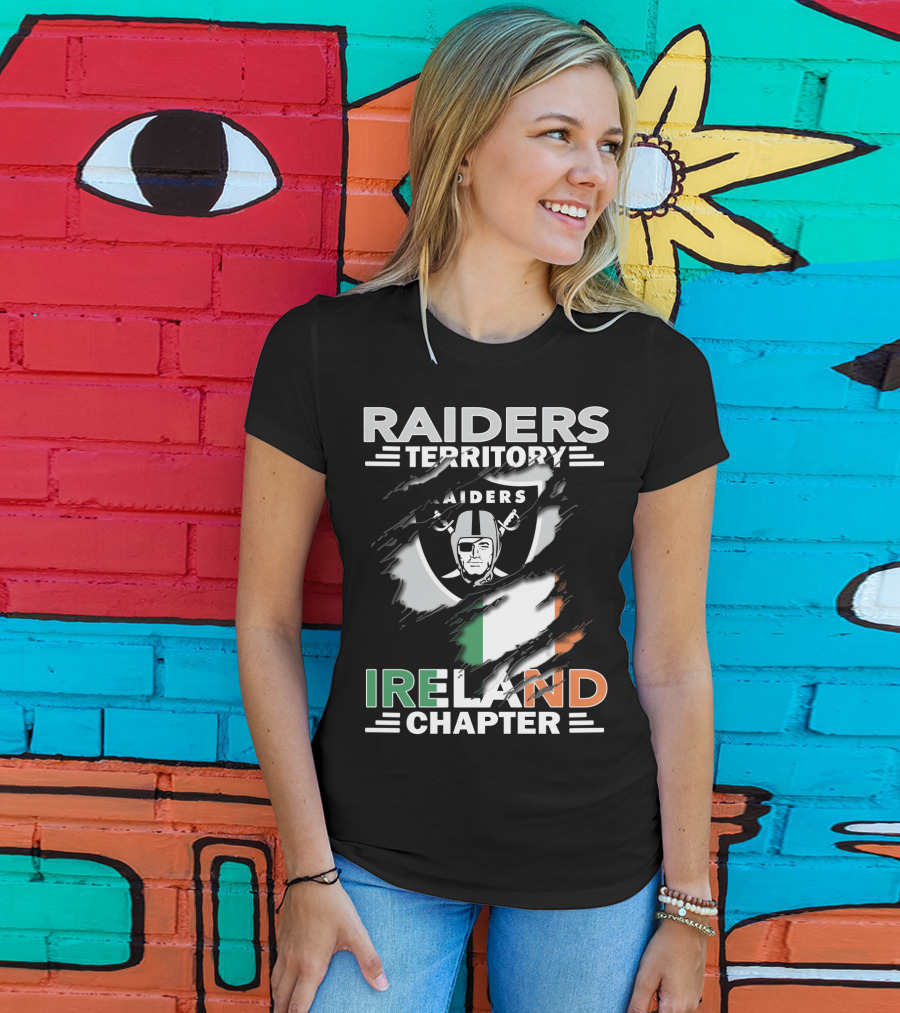 Raiders Territory Ireland Chapter Logo With Torn Flag And Iconic Shield T-Shirt