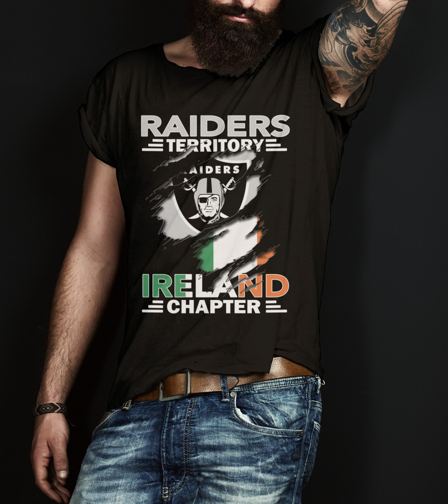 Raiders Territory Ireland Chapter Logo With Torn Flag And Iconic Shield T-Shirt