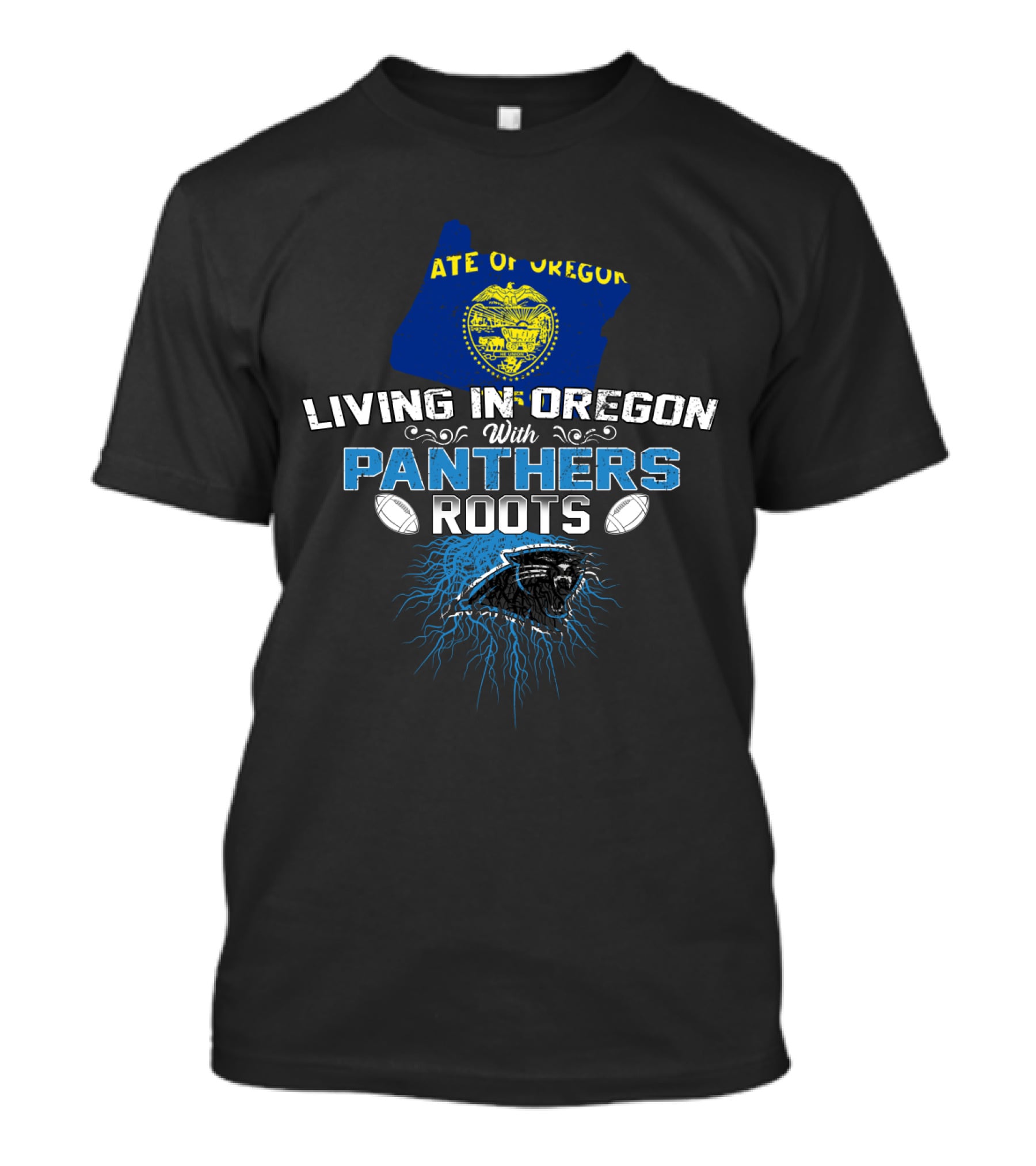 Living In Oregon With Panthers Roots State Of Oregon Flag Football Panther T-Shirt