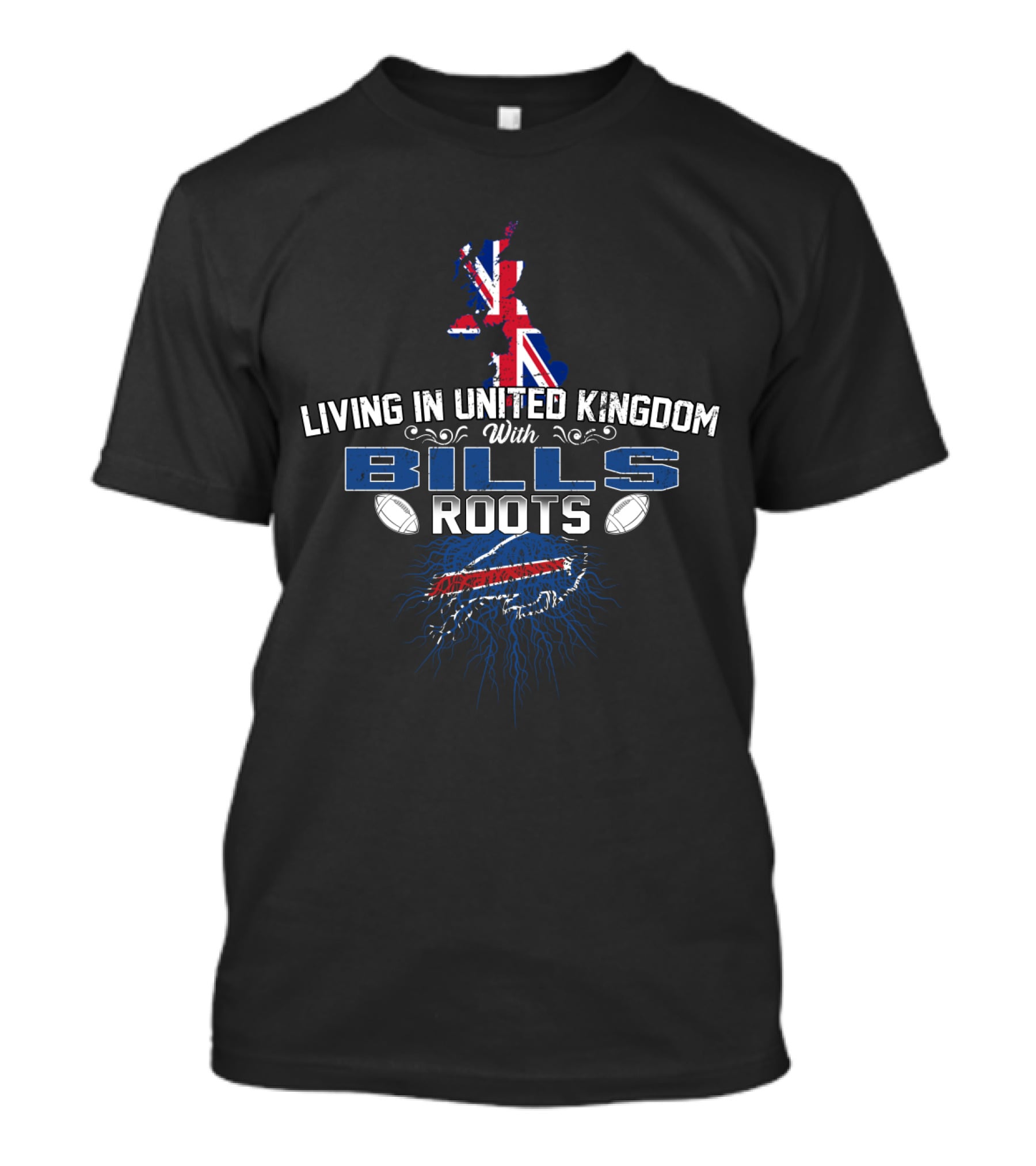 Living In United Kingdom With Buffalo Bills Roots And United Kingdom Map T-Shirt