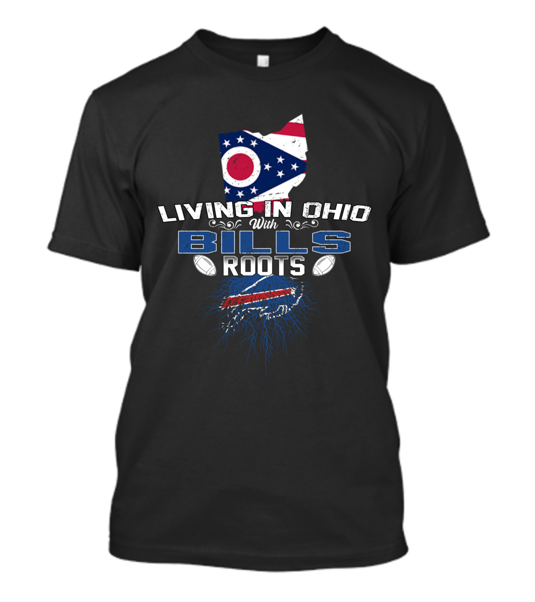 Living In Ohio With Bills Roots Ohio State Flag Map Football T-Shirt