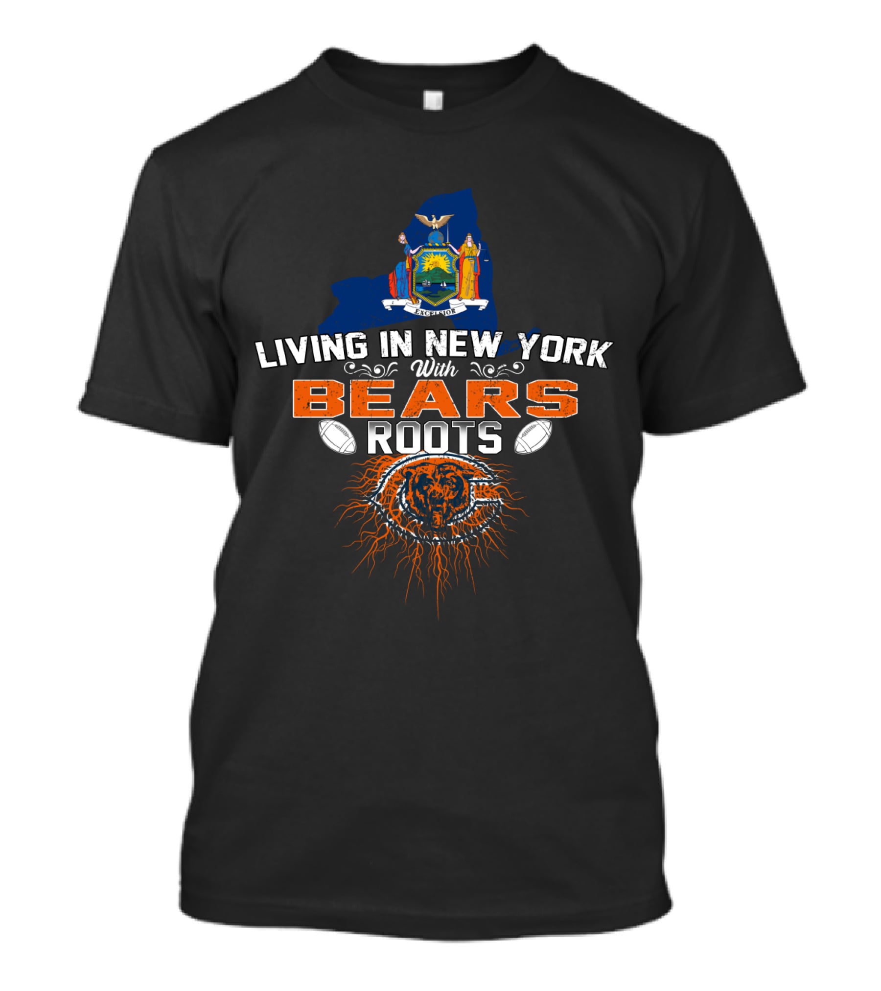 Living In New York With Chicago Bears Roots Steeped In Football Tradition T-Shirt