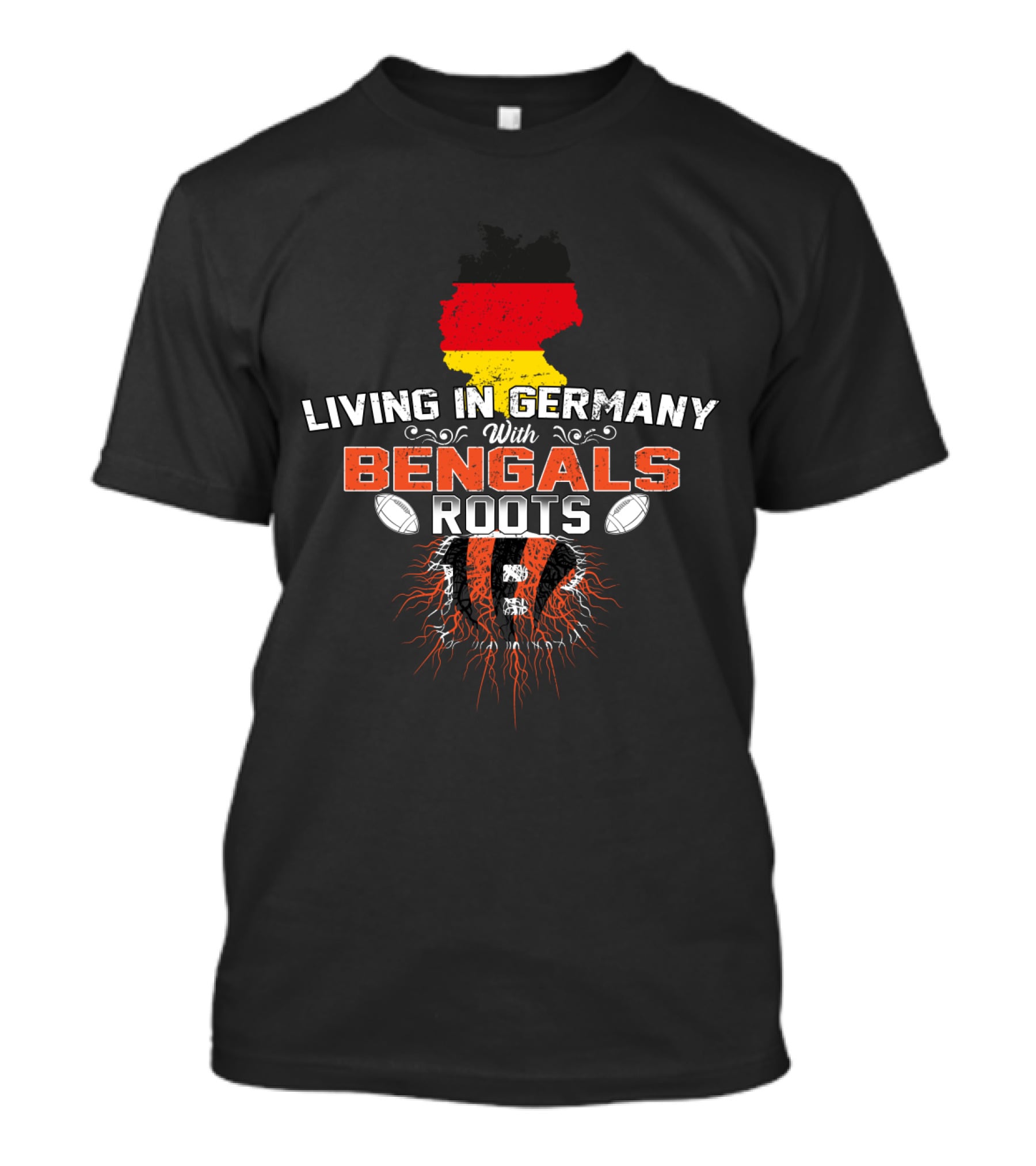 Living In Germany With Bengals Roots Map And Football T-Shirt