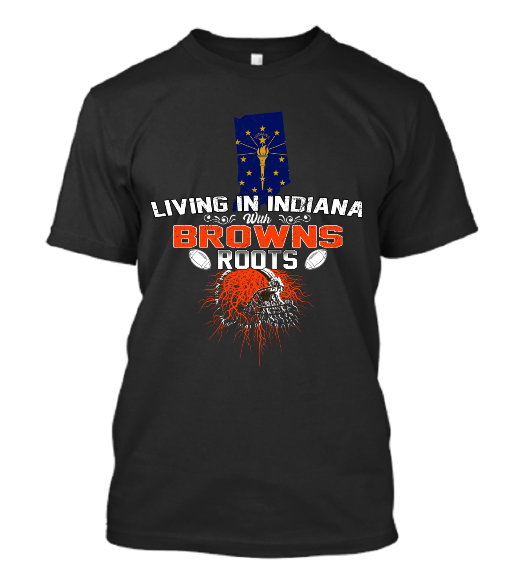 Living In Indiana With Browns Roots Indiana Flag Football Helmet T-Shirt