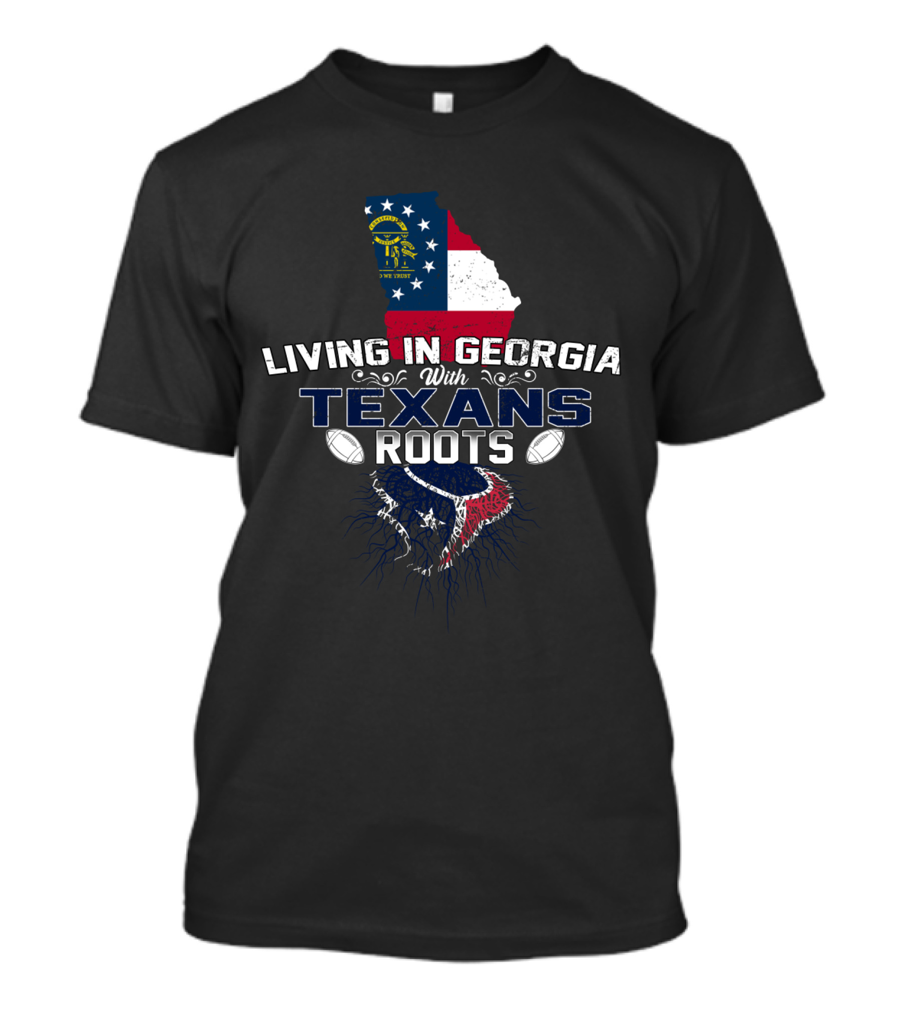 Living In Georgia With Houston Texans Roots Flag Map NFL Symbolism T-Shirt